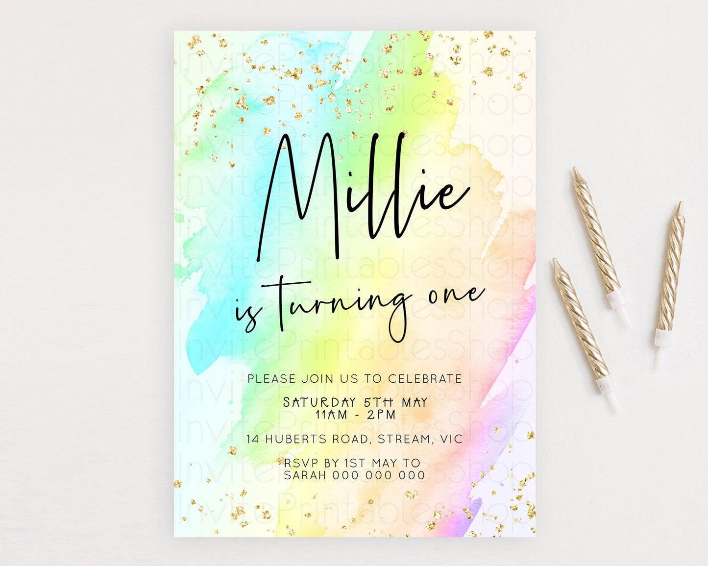 Editable Pastel Birthday Invitation Ombre Watercolor Birthday Invitation Gli