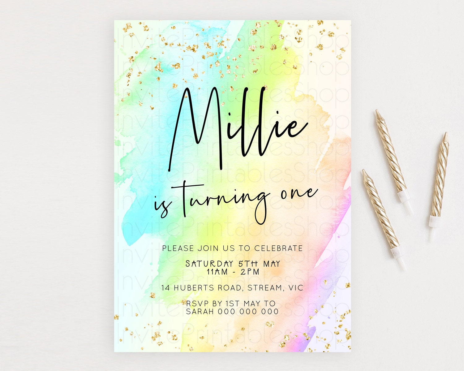 Editable Pastel Birthday Invitation Ombre Watercolor Birthday Invitation Gli