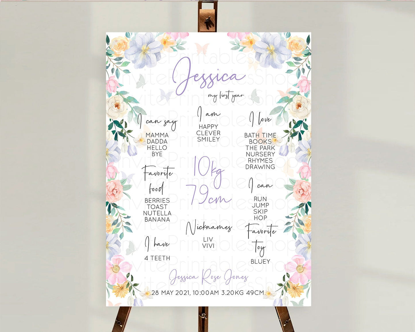 Secret Garden Milestone Board Wildflower First Birthday Milestone Poster Pastel Flowers Milestone Boho Wildflower 1st Birthday Sign D10472