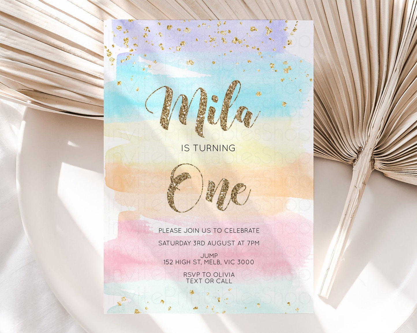 Rainbow Birthday Invitation Pastel Rainbow Birthday Invitation Ombre Watercolor Invite Colorful Splash Glitter Sprinkles 1st 2nd 3rd 525