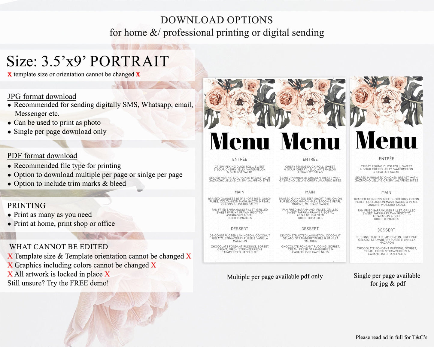 Secret Garden Menu Wildflower Menu Template Pastel Flower Garden Table Decor Boho Floral Dinner Dessert Floral Party Food Menu D10249