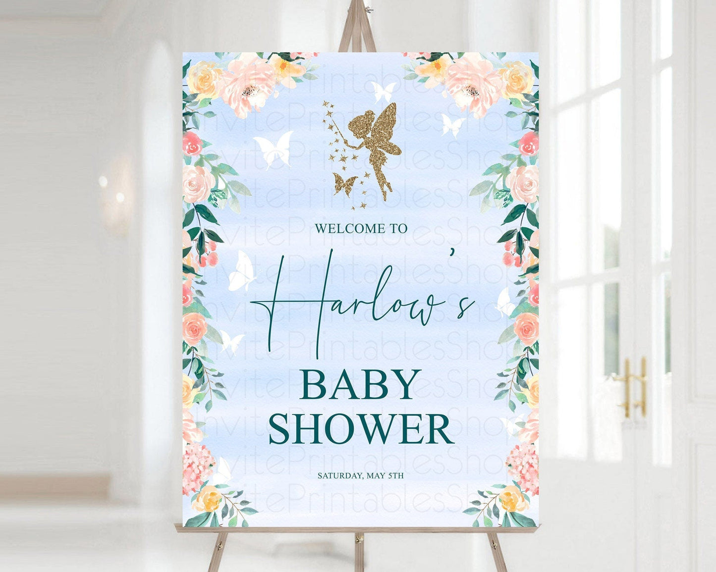 Fairy Baby Shower Welcome Sign Fairy Welcome Board Enchanted Garden Pastel Floral Butterfly Decor Secret Garden Fairy Welcome Sign D10794