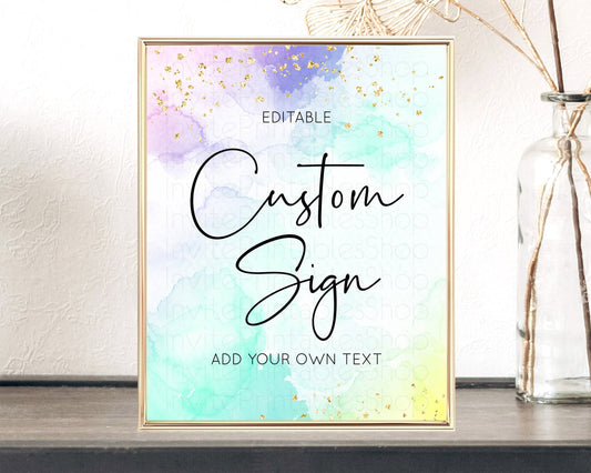 Editable Pastel Sign Ombre Table Sign Decor Pastel Ombre Rainbow Watercolor