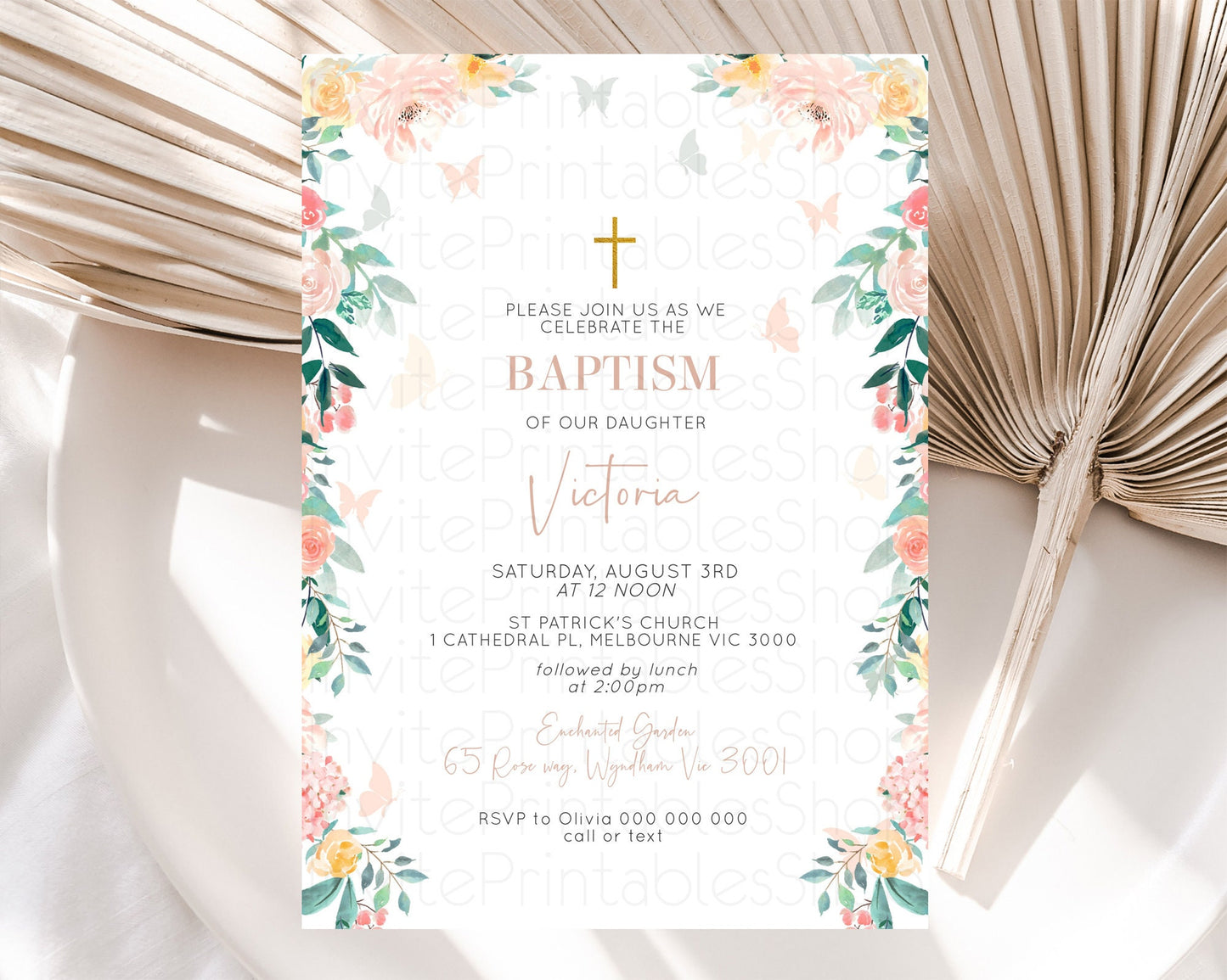 Secret Garden Baptism Invitation Wildflower Baptism Birthday Invite Pastel Flowers Christening Invite Enchanted Garden Boho Floral  D10706