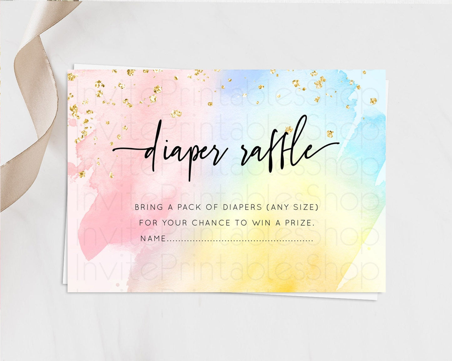 Pastel Diaper Raffle Card Pastel Rainbow Diaper Raffle Insert Colorful Ombre Watercolor Diaper Ticket Confetti Glitter Raffle Game D10557