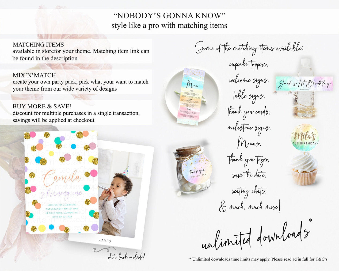 Pastel Birthday Invitation Pastel Confetti Birthday Invitation Bubbles Invitation Colorful Rainbow Confetti 2nd 1st First Birthday D10862