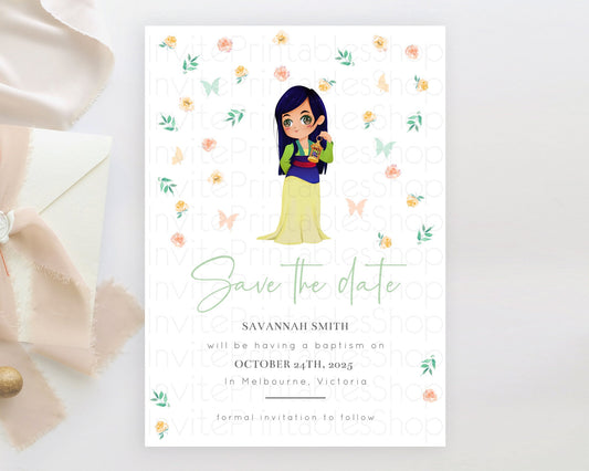 Princess Save The Date Template Secret Garden Enchanted Castle Pastel Floral Royal Party For 1st Birthday Baptism Baby Shower D10357