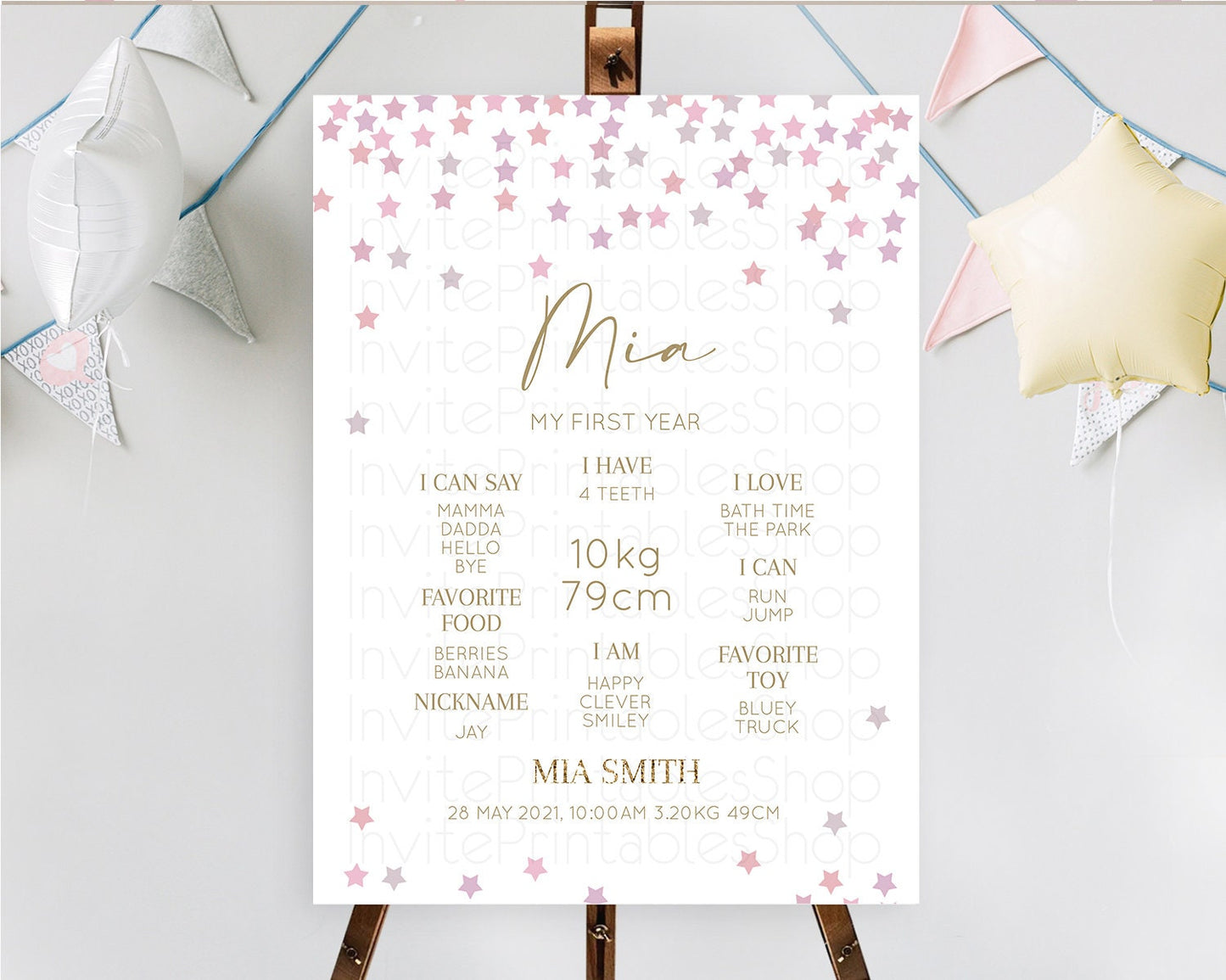 Star First Birthday Milestone Poster Pastel Stars Milestone Shooting Star Rainbow Colorful Confetti Twinkle Little Star 1st Birthday D10344