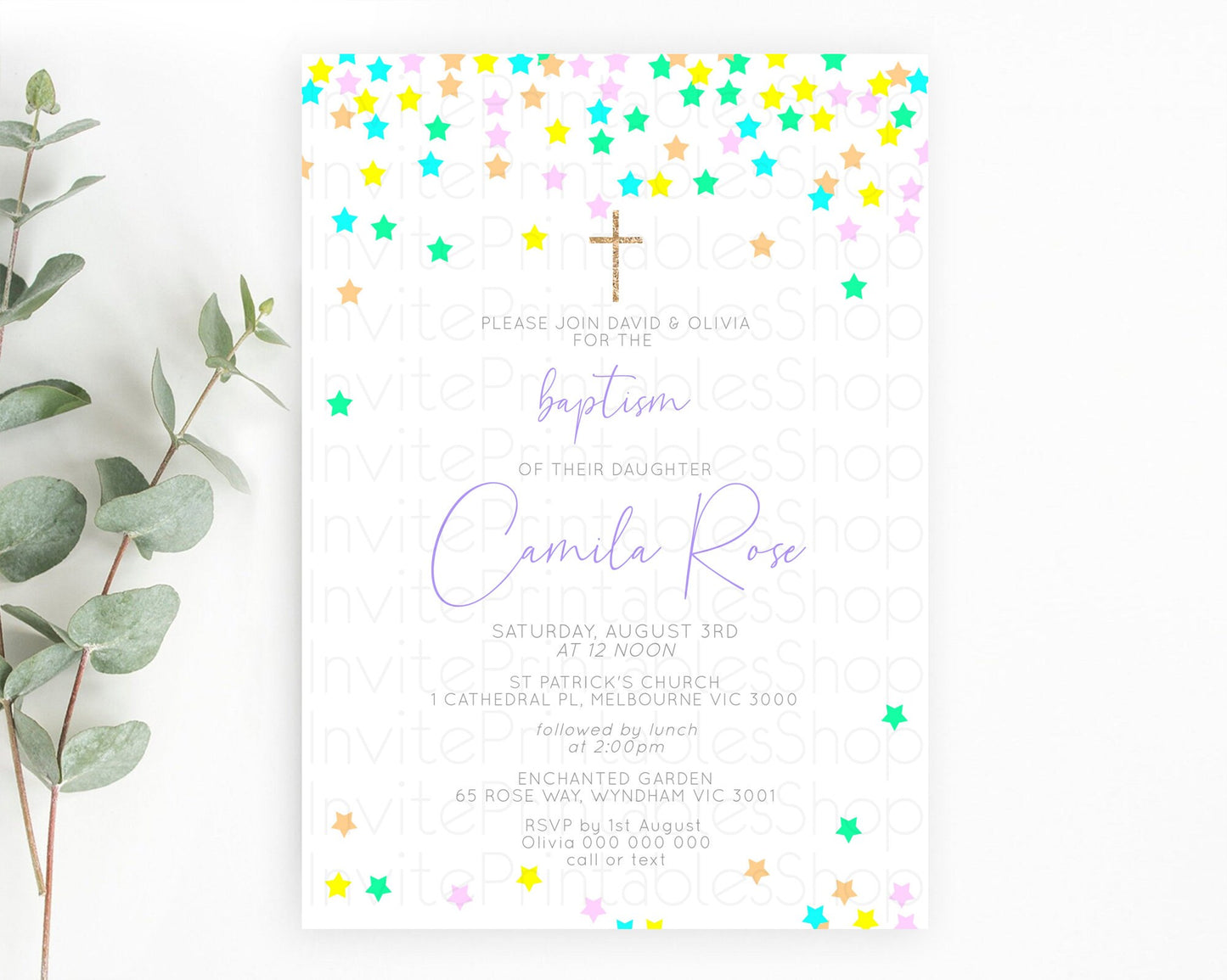 Star Baptism Invitation Pastel Stars Baptism 1st Birthday Invitation Rainbow Colors Confetti Twinkle Little Star Christening Invite D10394