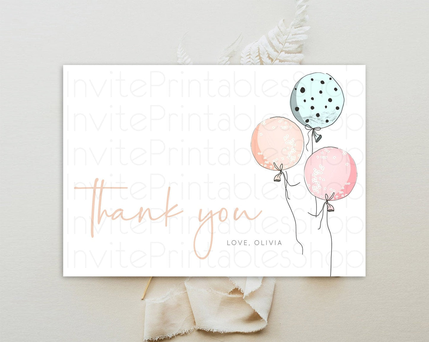 Pastel Balloons Thank You Colorful Balloon Thank You Card Rainbow Balloon Birthday Thank You Card Confetti Teacher Thank You Cards D10868