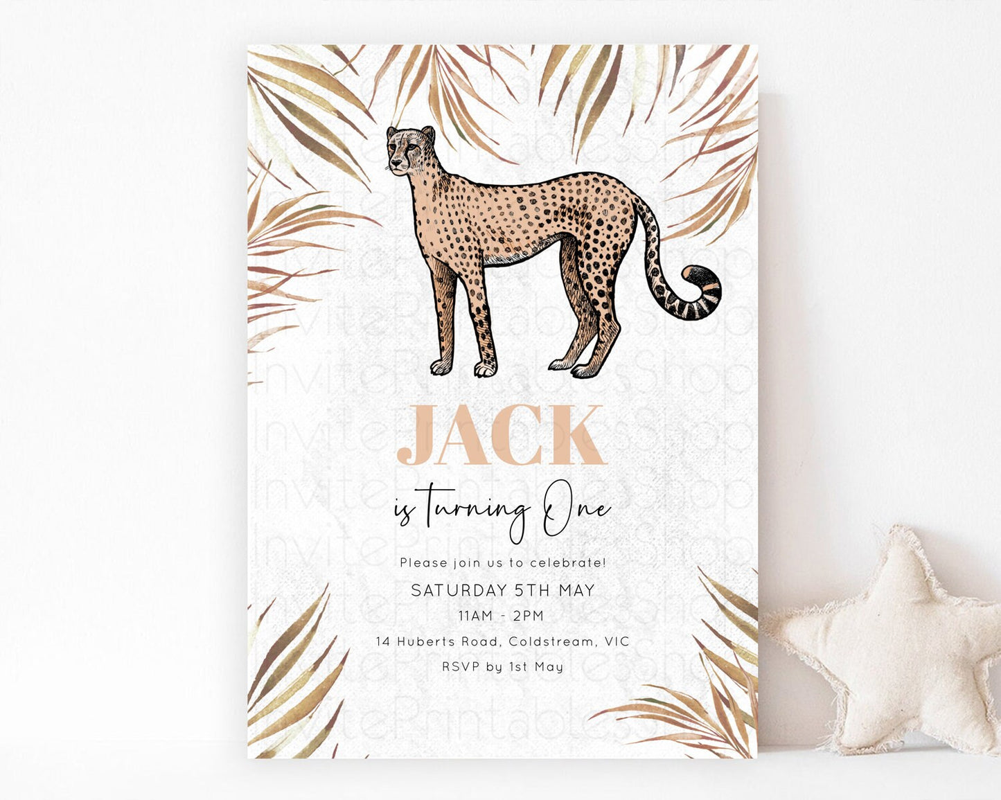 Cheetah Birthday Invitation Cheetah Invitation Cheetah Birthday Cheetah Safari Adventure Invite Cheetah Palm Leaf Invite Zoo Party D10291