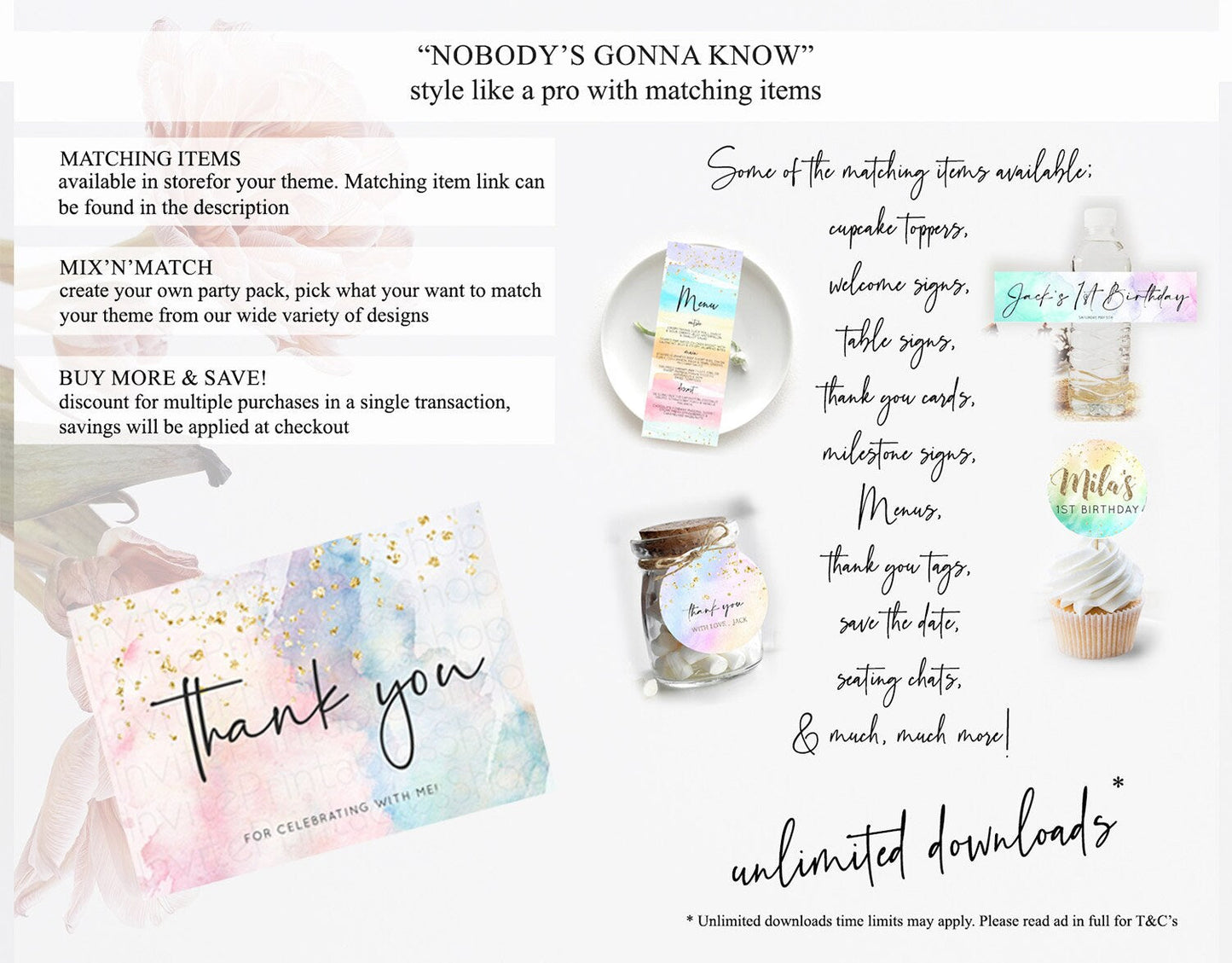 Pastel Thank You Rainbow Thank You Card Colorful Pastel Birthday Thank You Card Confetti Watercolor Pastel Teacher Thank You Cards D10263