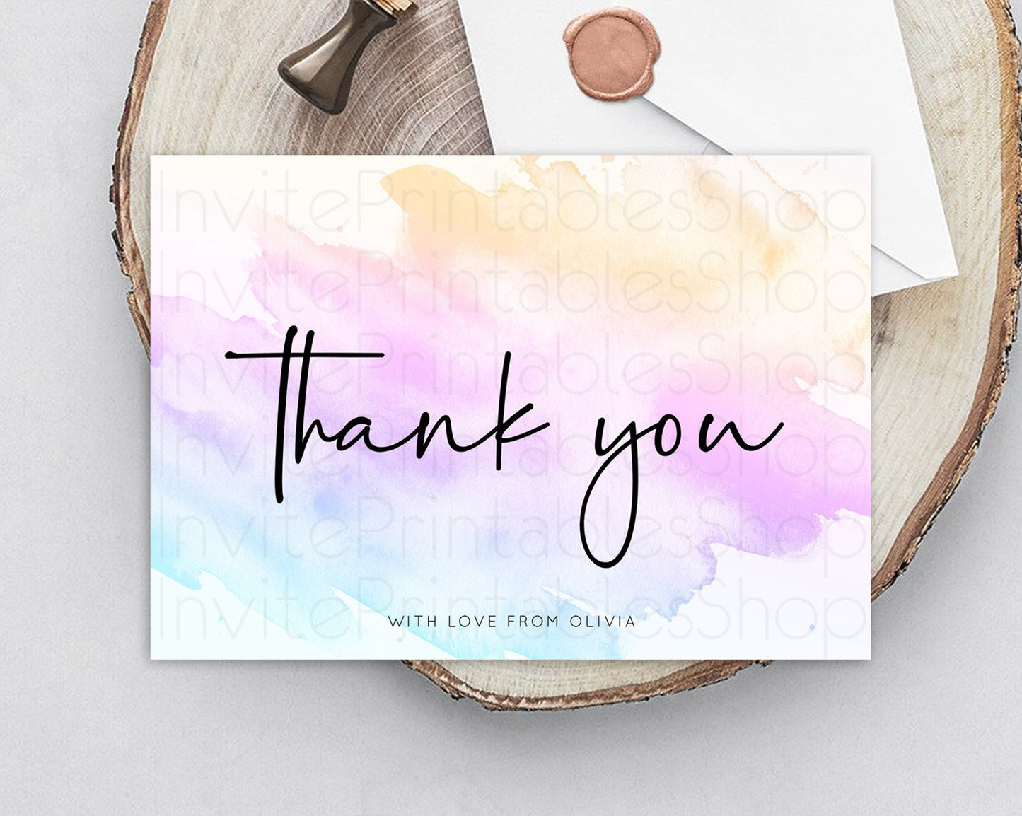 Pastel Thank You Rainbow Thank You Card Colorful Pastel Birthday Thank You Card Confetti Watercolor Pastel Teacher Thank You Cards D10177