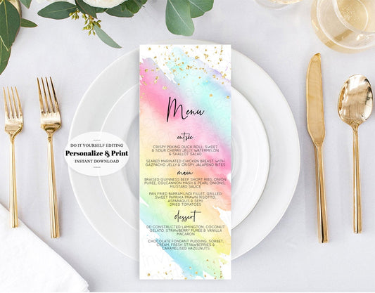 Rainbow Menu Pastel Table Menu Colorful Table Décor Food Sign Plate Menu Wedding Menu Birthday Menu Bridal Shower, Baby Shower Menu T518