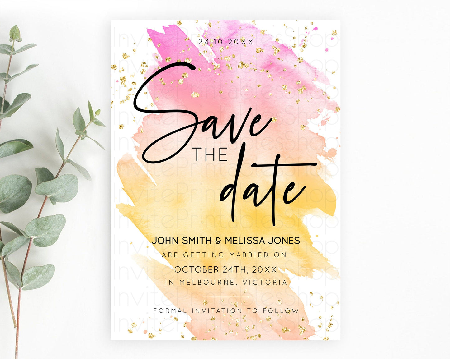 Pastel Save The Date Template Pastel Ombre Rainbow Watercolor Colorful Party For Birthday Baptism Baby Shower Wedding Bridal Shower D10527