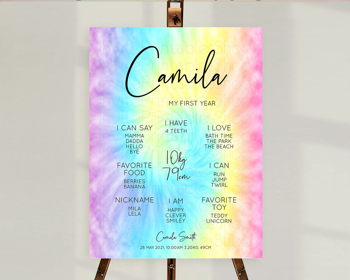 Tie Dye Milestone Board Rainbow First Birthday Milestone Poster Pastel Milestone Colorful Milestone Board Pastel Rainbow Birthday D10578