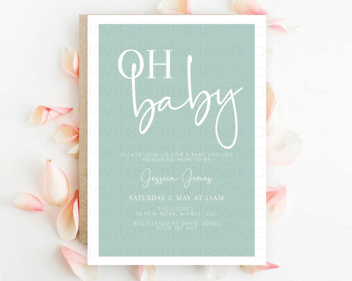 Green Baby Shower Invitation Pastel Green Baby Shower Invitation Minimalist Baby Shower Invitation Plain Green Invites Modern Simple D10736
