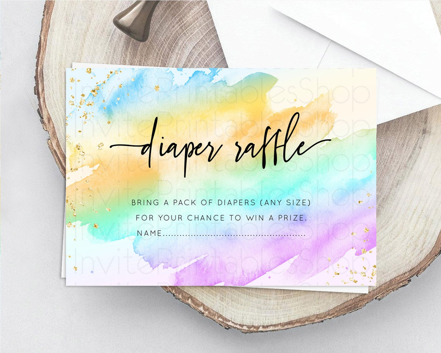 Pastel Diaper Raffle Card Pastel Rainbow Diaper Raffle Insert Colorful Ombre Watercolor Diaper Ticket Confetti Glitter Raffle Game D10425