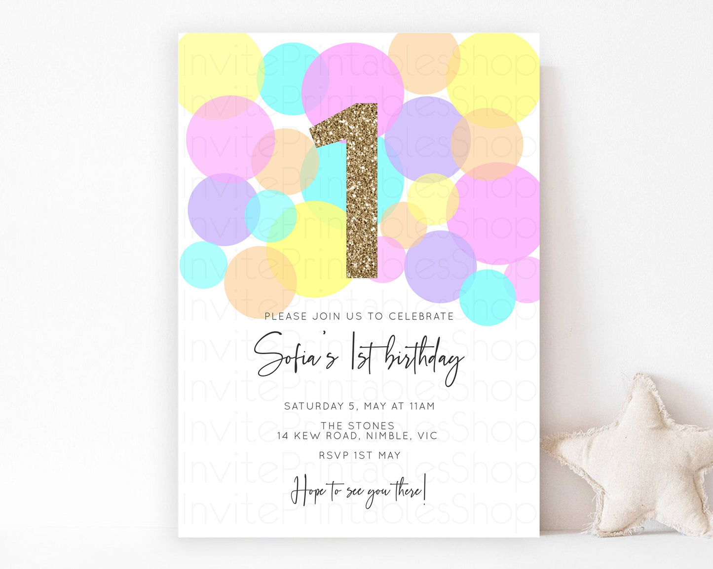 Bubbles Birthday Invitation Rainbow Confetti Invite Pastel Sprinkles Invite Pastel Colorful Art Fun Simple Birthday Invite 1st 2nd 3rd