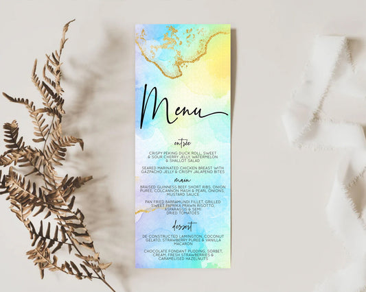 Editable Pastel Menu Pastel Rainbow Menu Template Colorful Pastel Table Deco