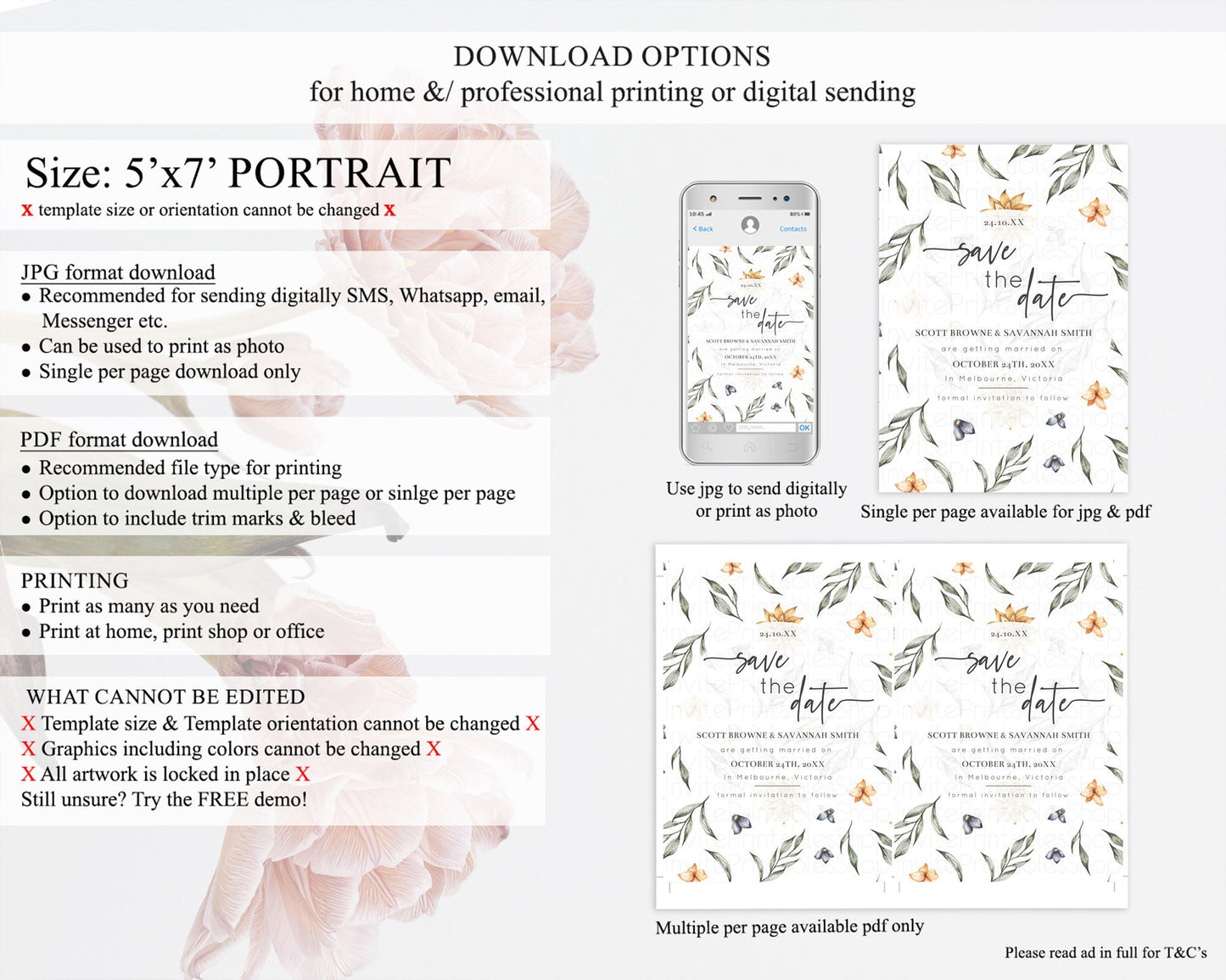 Wildflower Save The Date Template Secret Garden Save The Date Pastel Floral Garden Party Boho Flowers Birthday Baby Shower Wedding D10544