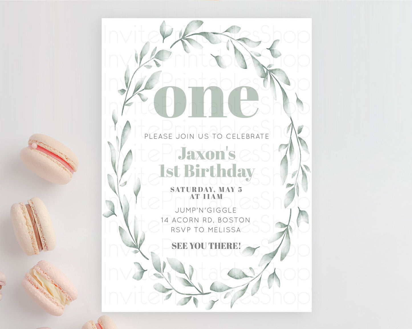 Leafy Birthday Invitation Leafy Invitation Simple Greenery Invitation Eucalyptus Fern Spray Leaves Minimal Green Leaf Watercolour D11009