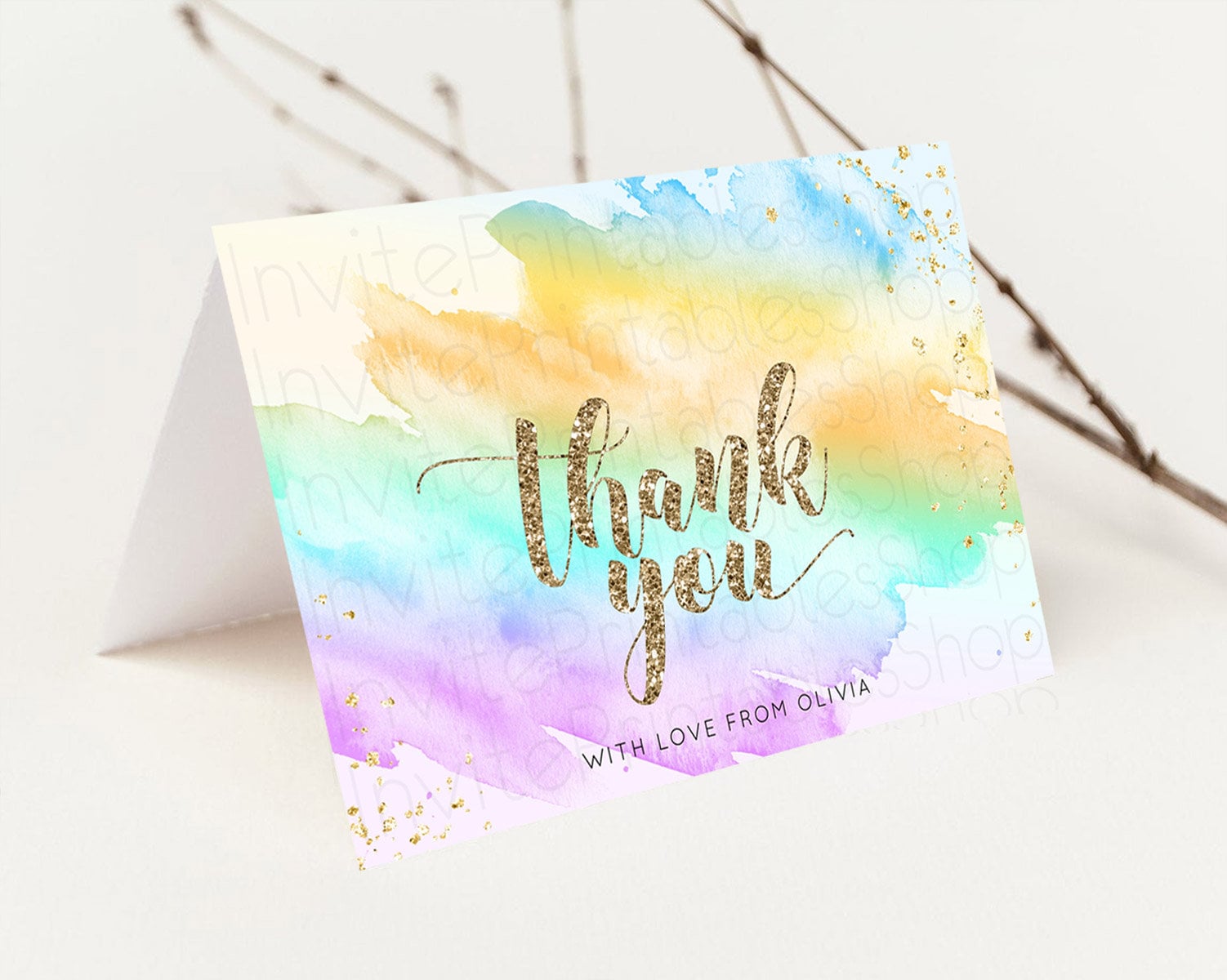 Editable Pastel Thank You Rainbow Thank You Card Colorful Pastel Birthday Th