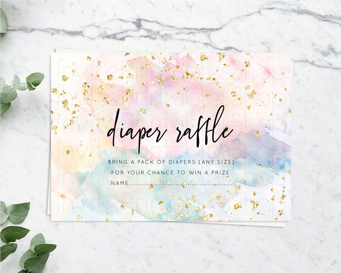 Pastel Diaper Raffle Card Pastel Rainbow Diaper Raffle Insert Colorful Ombre Watercolor Diaper Ticket Confetti Glitter Raffle Game D10276