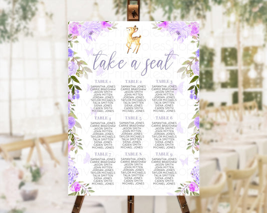 Fawn Seating Chart Deer Seating Chart Enchanted Forest Party Butterfly Pastel Flowers Whimsical Seating Chart Woodland Seating Sign D10916