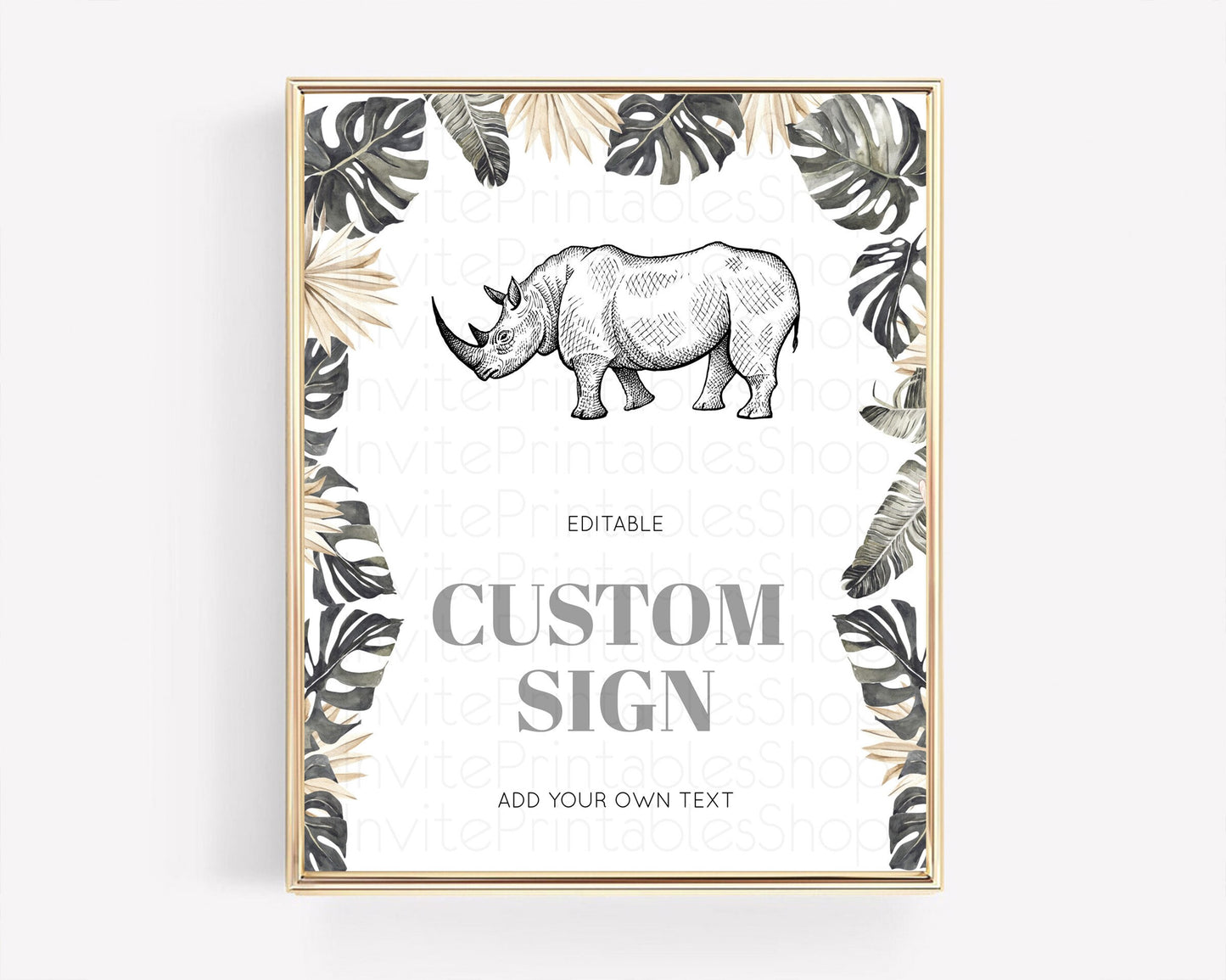 Rhino Sign Safari Table Sign Decor Rhino Party Sign Template Safari Adventure Rhino Minimal Theme 1st Birthday Baptism Baby Shower D10826