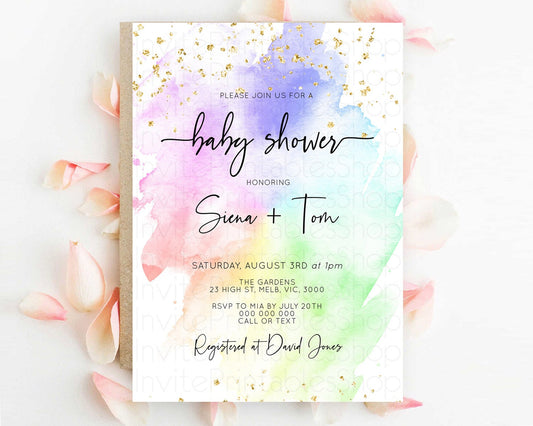 Editable Pastel Baby Shower Invitation Rainbow Baby Shower Invitation Colorf