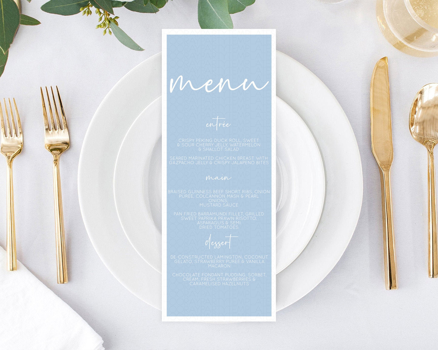 Blue Menu Pastel Blue Menu Template Blue Minimalist Table Decor Modern Blue Menu Simple Blue Dinner Dessert Menu Party Food Menu D10734