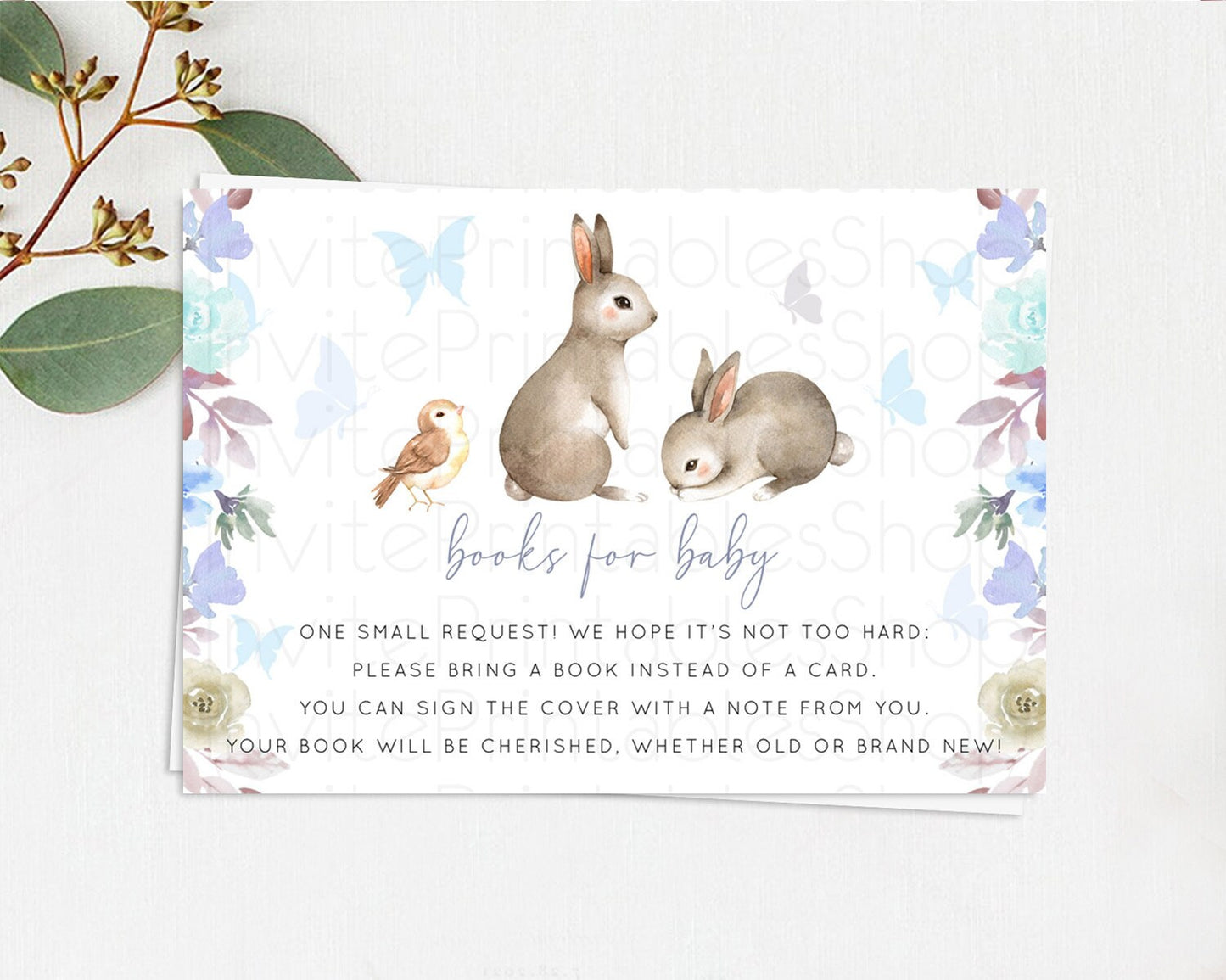 Bunny Books For Baby Card Floral Bunny Book Insert Pastel Flowers Woodland Bunny Book Card Forest Bunny Baby Book Poem Request D10927