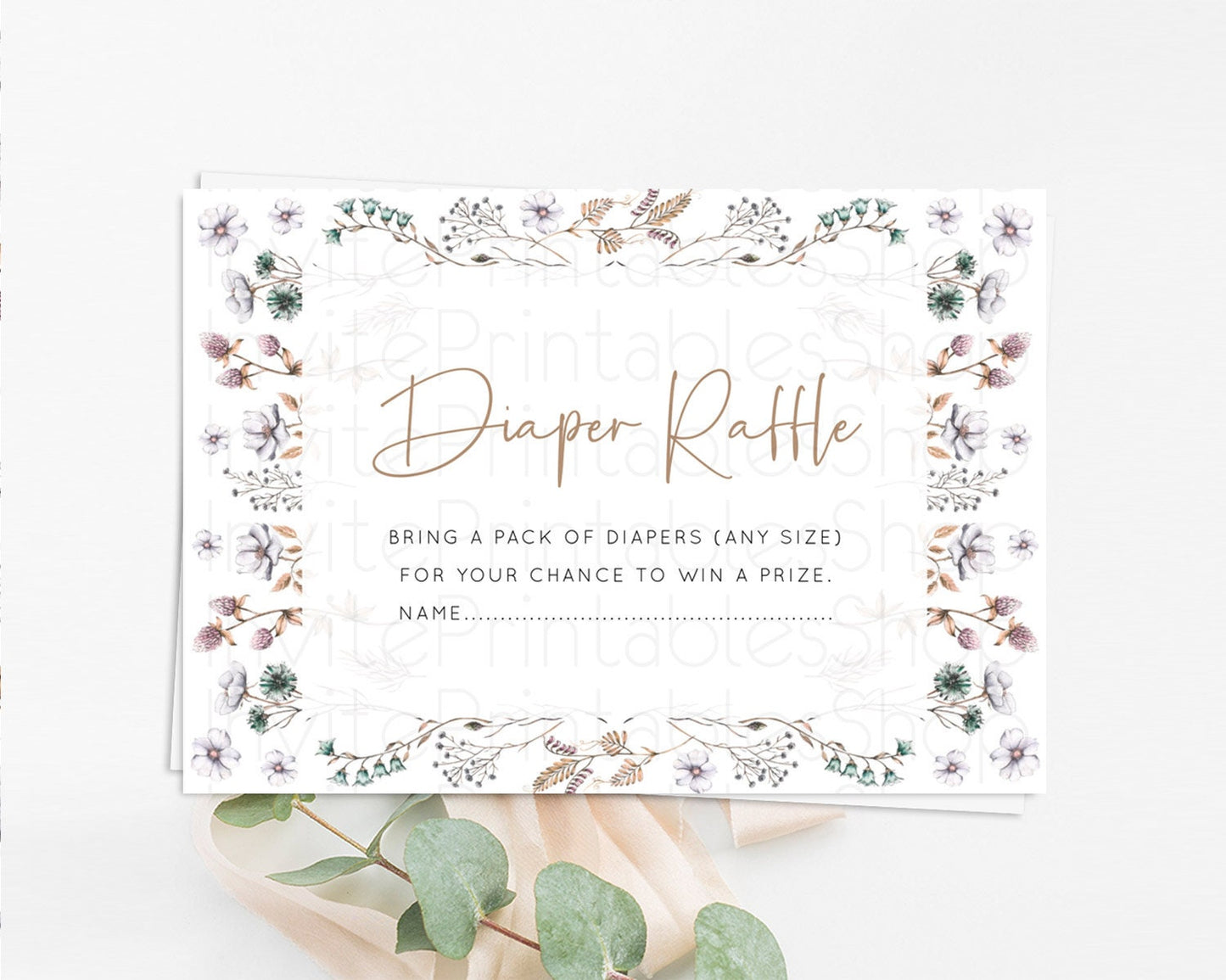 Secret Garden Diaper Raffle Card Boho Wildflower Diaper Raffle Insert Pastel Flower Garden Baby Shower Card Flower Raffle Game D10604