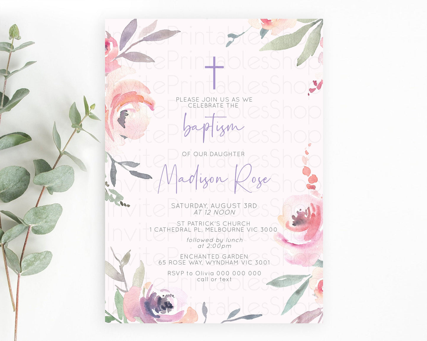 Secret Garden Baptism Invitation Wildflower Baptism Birthday Invite Pastel Flowers Christening Invite Enchanted Garden Boho Floral  D10198