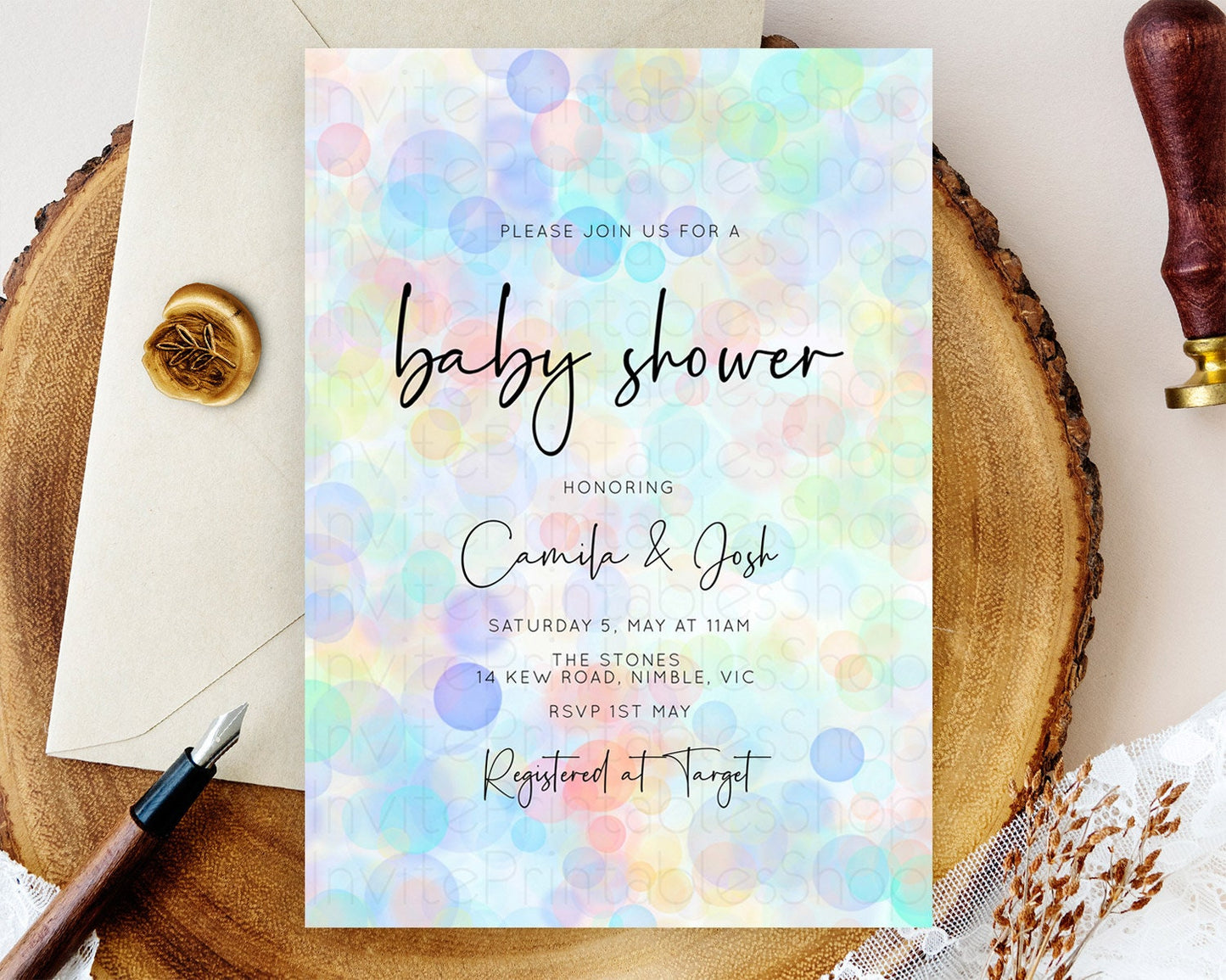 Pastel Confetti Baby Shower Invitation Bath Bomb Baby Shower Invitation Pastel Bubbles Invitation Colorful Watercolour Invitation D10445