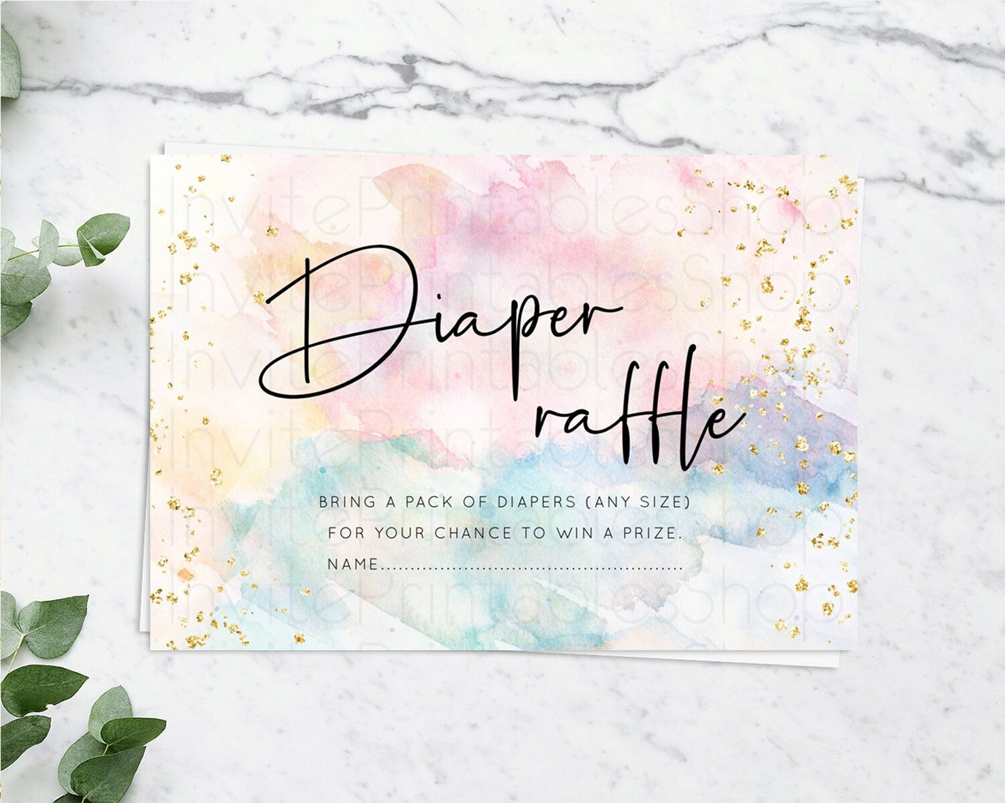 Pastel Diaper Raffle Card Pastel Rainbow Diaper Raffle Insert Colorful Ombre Watercolor Diaper Ticket Confetti Glitter Raffle Game D10263