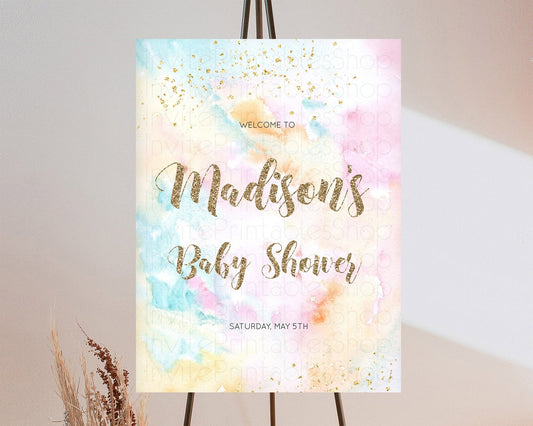 Editable Pastel Baby Shower Welcome Sign Pastel Rainbow Welcome Sign Colorfu
