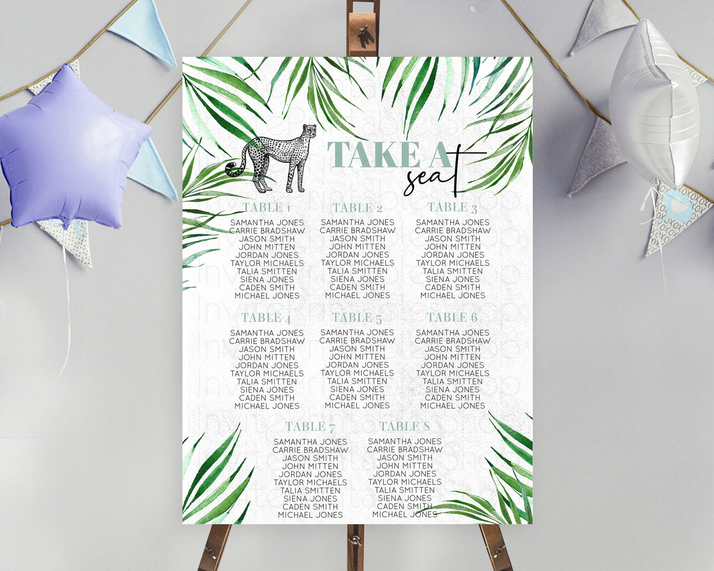 Cheetah Seating Chart Cheetah Seating Sign Cheetah Safari Seating Sign Adventure Cheetah Seating Board Palm Leaf Zoo Take a Seat D10849