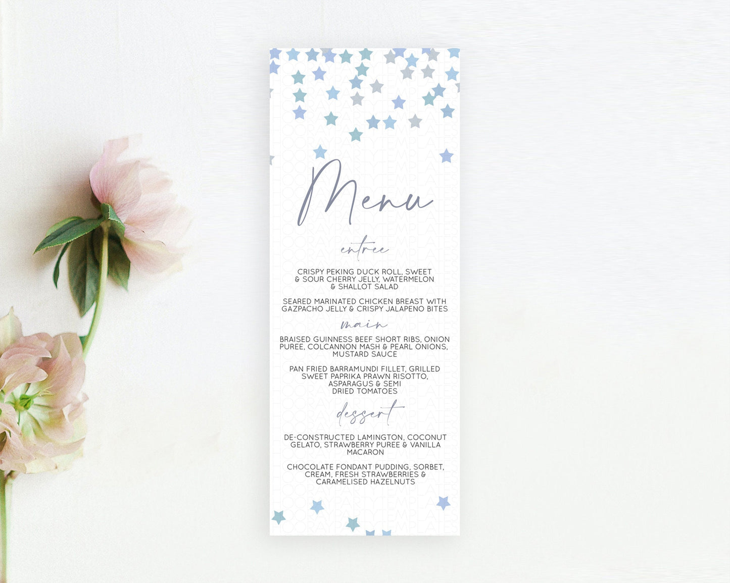 Star Menu Template Pastel Stars Menu Shooting Star Twinkle Little Star Decor Rainbow Colorful Confetti Dinner Dessert Food Menu D10341