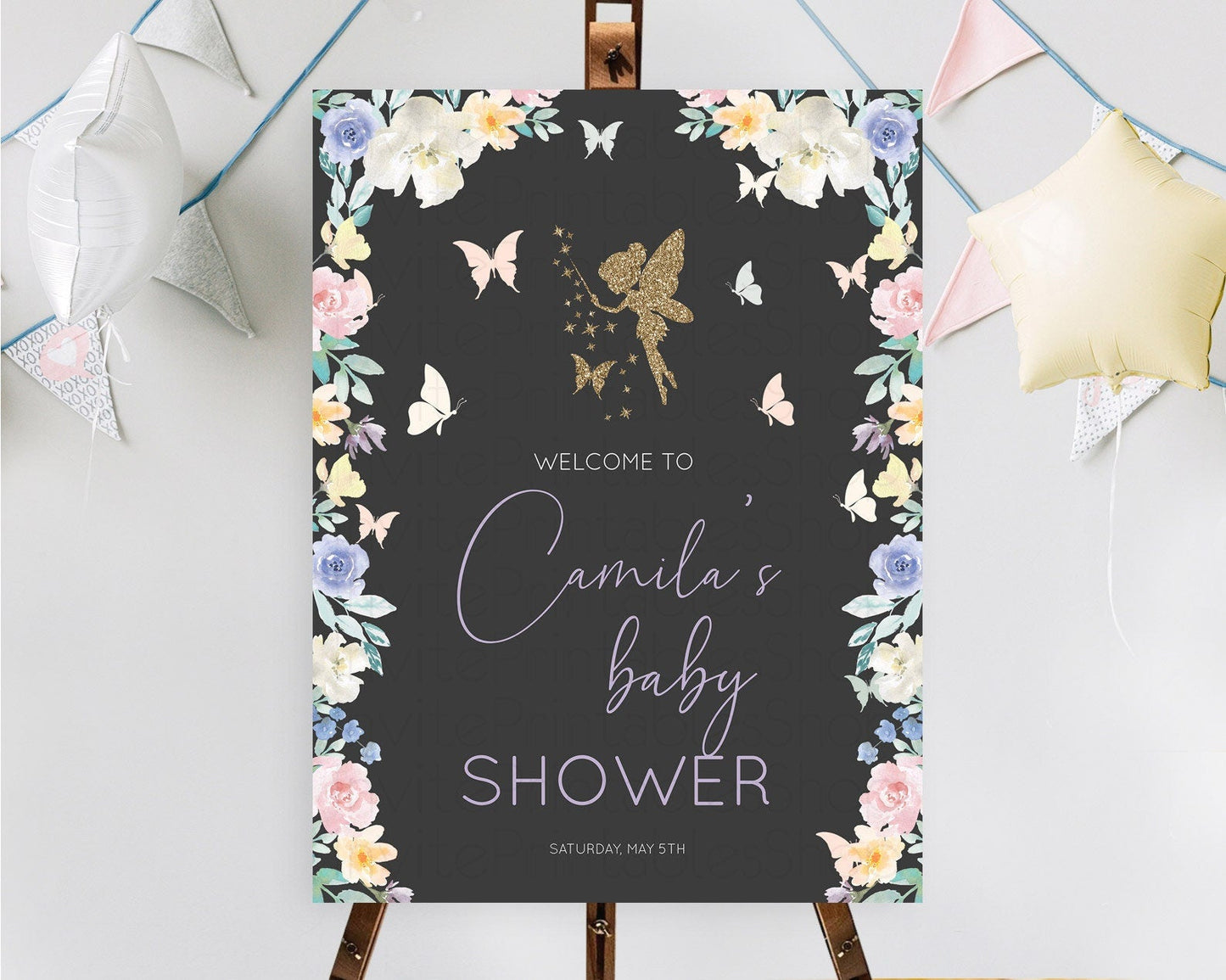 Fairy Baby Shower Welcome Sign Fairy Welcome Board Enchanted Garden Pastel Floral Butterfly Decor Secret Garden Fairy Welcome Sign D10881