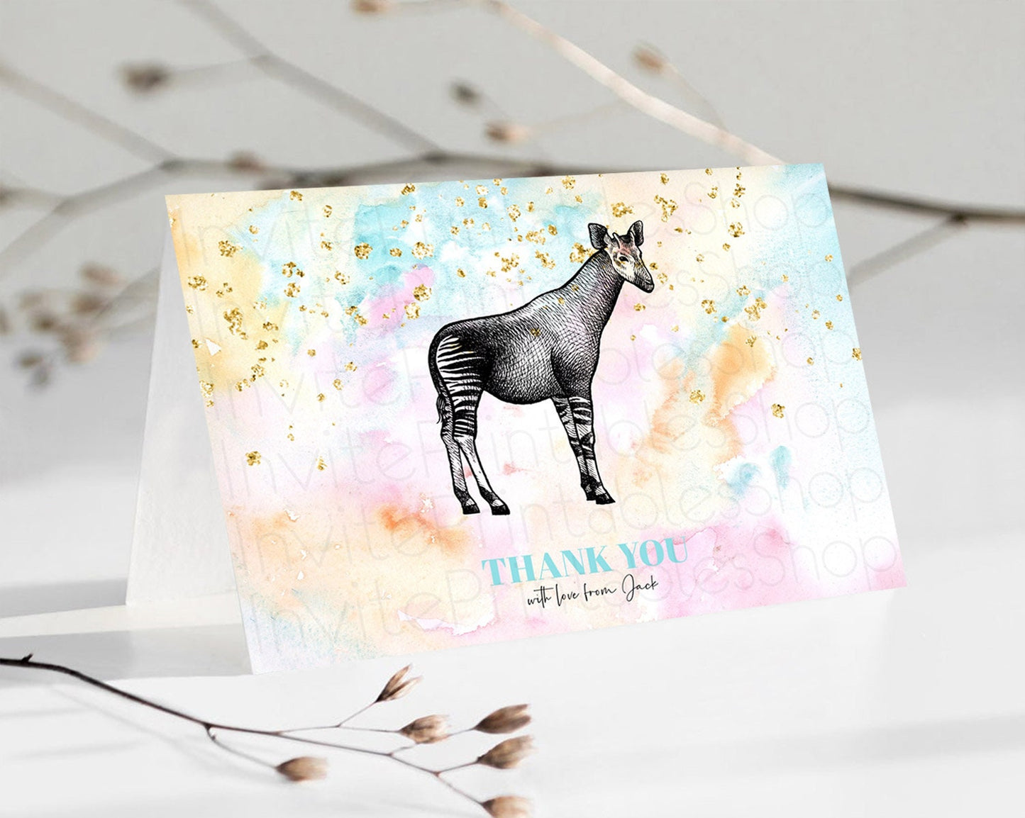 Pastel Okapi Thank You Rainbow Okapi Thank You Card Colorful Rainbow Birthday Thank You Pastel Okapi Teacher Thank You Card Template D10282