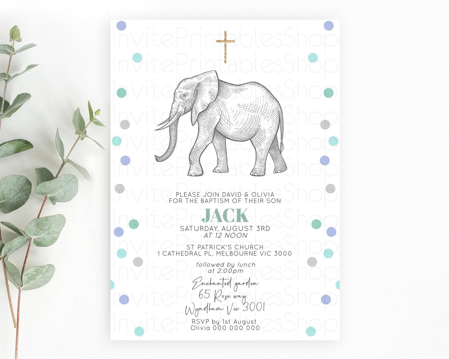 Elephant Baptism Invitation Elephant Baptism 1st Birthday Invitation Safari Christening Invitation TWO Wild ONE Jungle Adventure Zoo D10859
