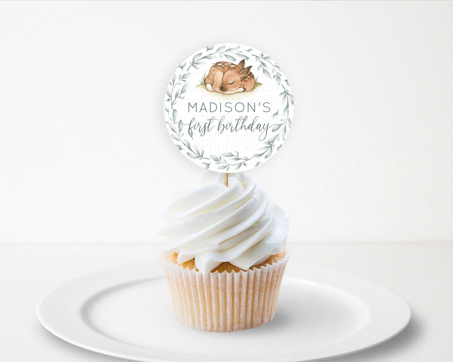 Fawn Cupcake Toppers Deer Cupcake Toppers Enchanted Forest Party Butterfly Pastel Flowers Woofland Cupcake Toppers First Birthday D10935