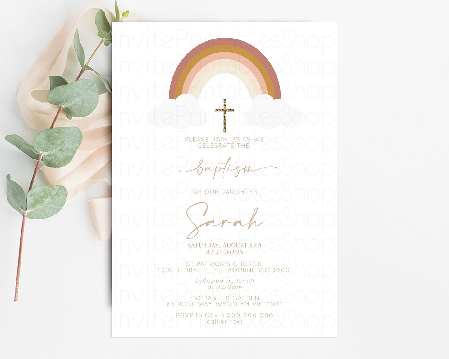 Pastel Baptism Invitation Rainbow Christening Invitation Holy Communion Invite Baptism 1st Birthday Sprinkles Ombre Watercolor Splash