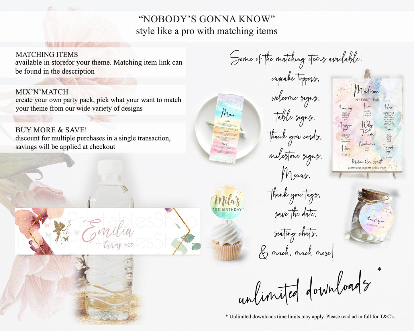Fairy Water Label Enchanted Garden Pastel Floral Butterfly Party Decor Secret Garden Birthday Baptism Baby Shower Bridal Shower D10460