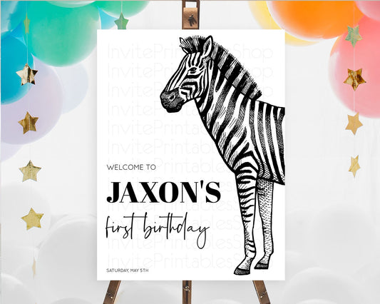 Zebra Welcome Sign Zebra Welcome Board Zebra Welcome Poster Safari Décor Dried Palm Fern Zoo Party Zebra First Birthday Welcome Sign D10249