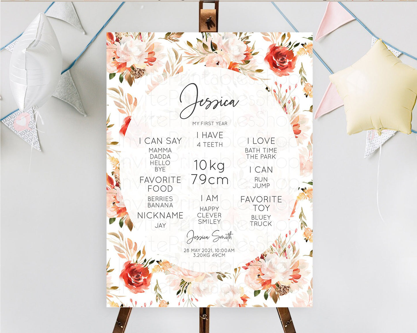 Secret Garden Milestone Board Wildflower First Birthday Milestone Poster Pastel Flowers Milestone Boho Wildflower 1st Birthday Sign D10540