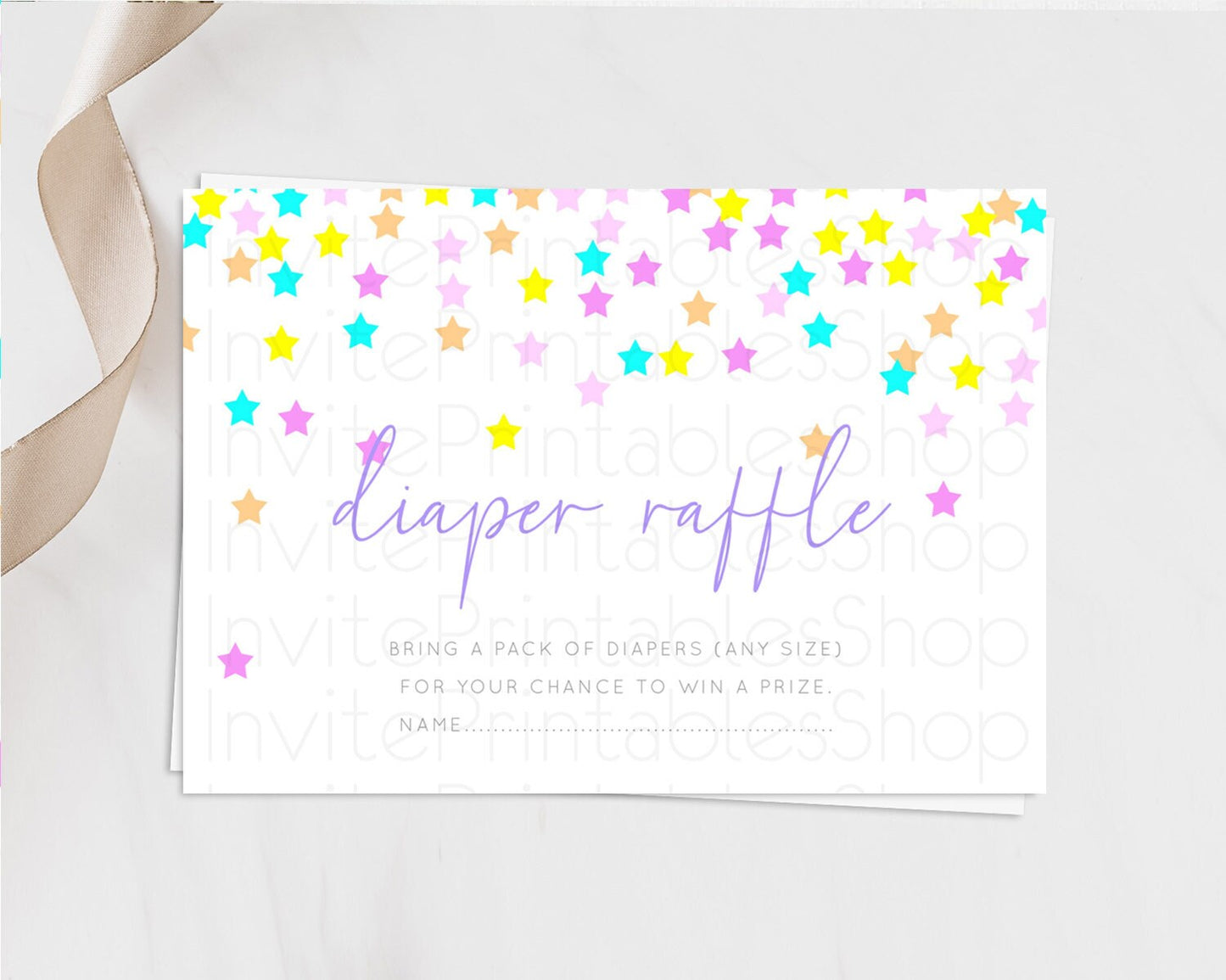 Pastel Star Diaper Raffle Card Shooting Star Diaper Raffle Insert Twinkle Little Star Diaper Ticket Rainbow Confetti Raffle Game D10397