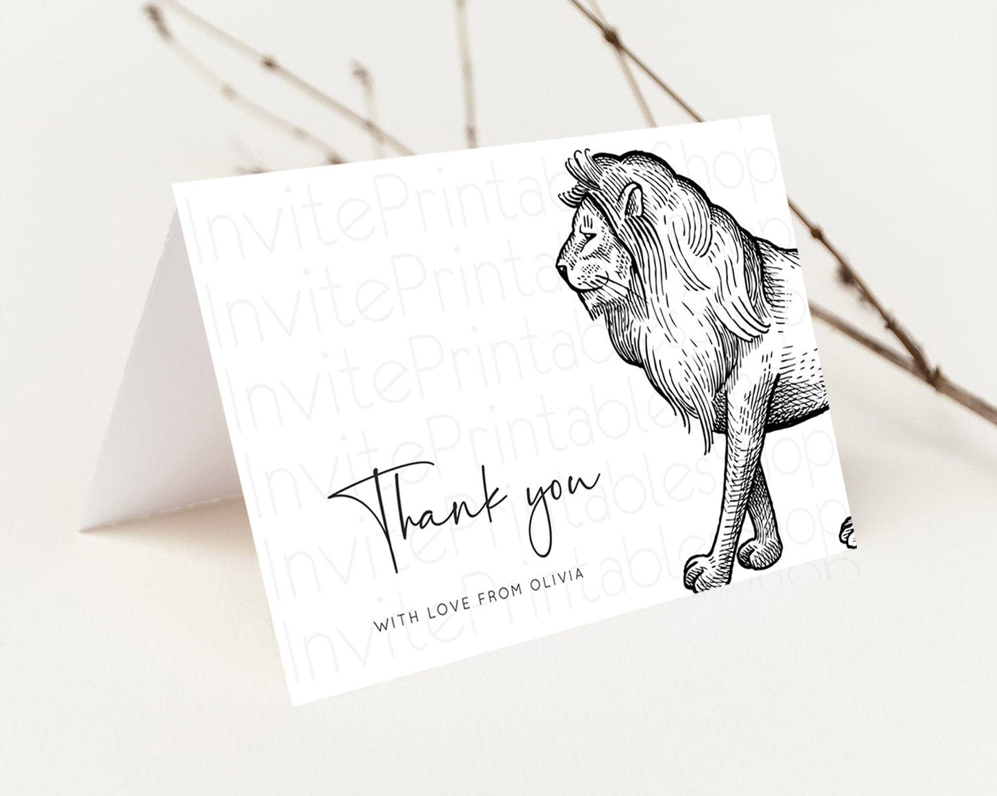 Lion Thank You Lion Thank You Card Lion Party Birthday Thank You Card Safari Lion Cards Dried Palm Fern Lion Teacher Thank You Cards D10246